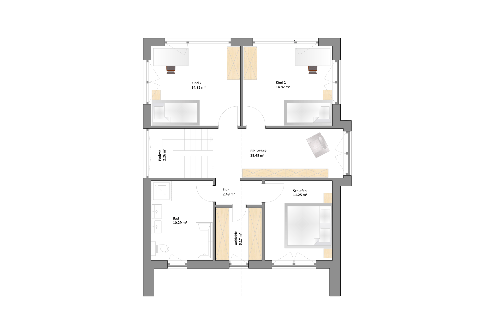 modernes Satteldachhaus mit Holzverschalungen - Obergeschoss